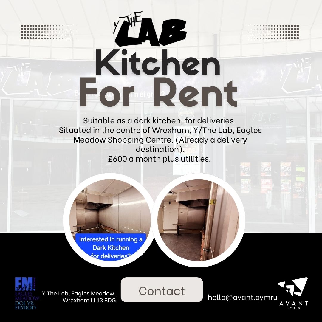 Are you looking to run a food delivery company? 

The Lab, in Eagles Meadow Shopping Centre has a second kitchen ready to rent, £600 a month plus utilities, shared store room, fridge, freezer and prep room. 

Get in touch hello@avant.cymru