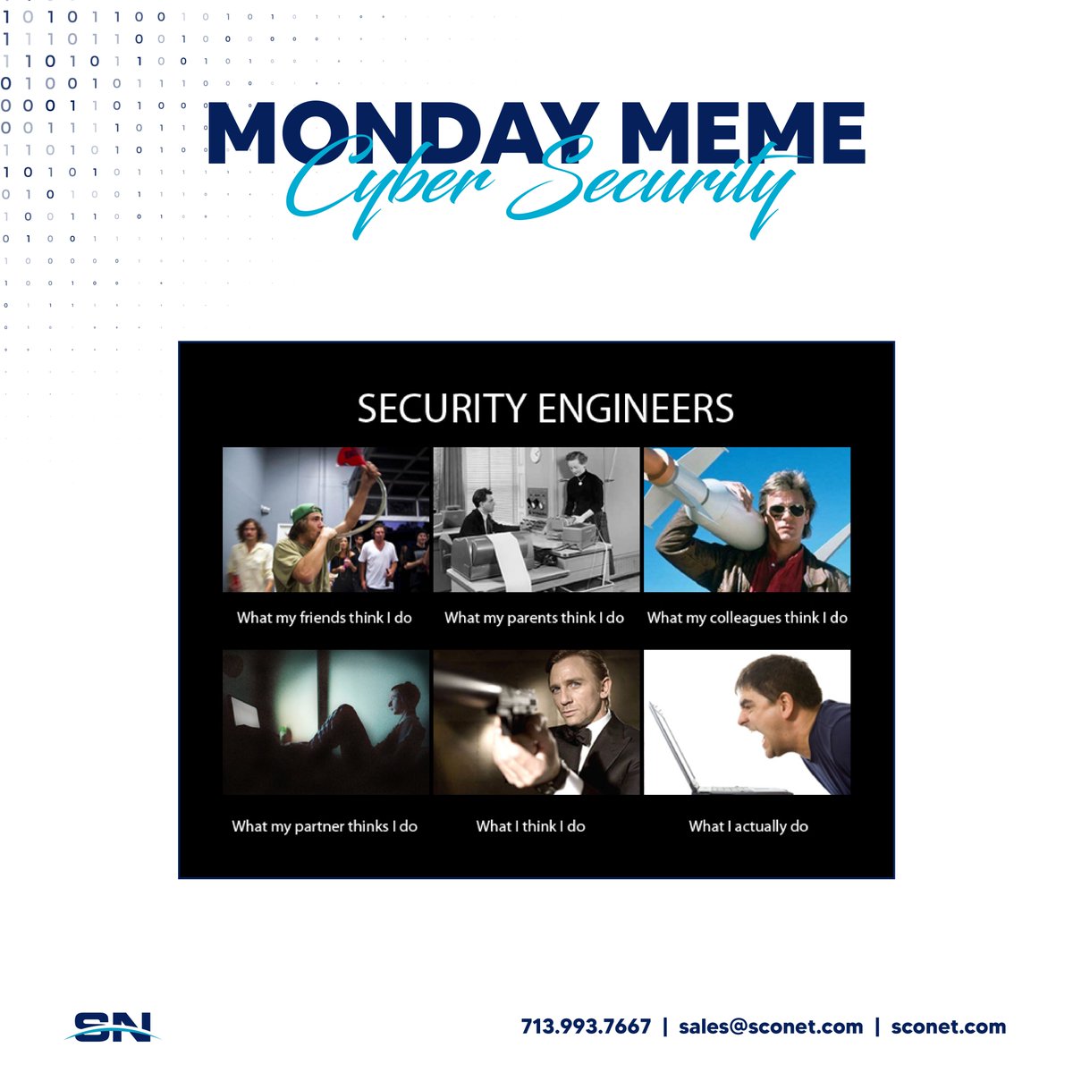 Sconetcorp's tweet image. Security engineers: the unsung heroes who know every hack in the book… and still can’t find where they left their own keycard. 🔐😅 #SecurityEngineers #CyberHumor #mondaymeme #sconet #houston #cybersecurity #CybersecurityAwarenessMonth