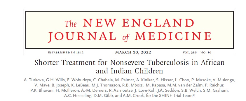 Infectopeds's tweet photo. A trial published found that a 4-month regimen for nonsevere, drug-susceptible TB in children is as effective as the standard 6-month. @ABsteward @BradSpellberg #Pediatrics #InfectiousDiseases #TB #InfectoPeds  *SHINE. N Engl J Med 2022;386:911-922* https://t.co/1hQSVgvaGm https://t.co/W5BDENNyUX