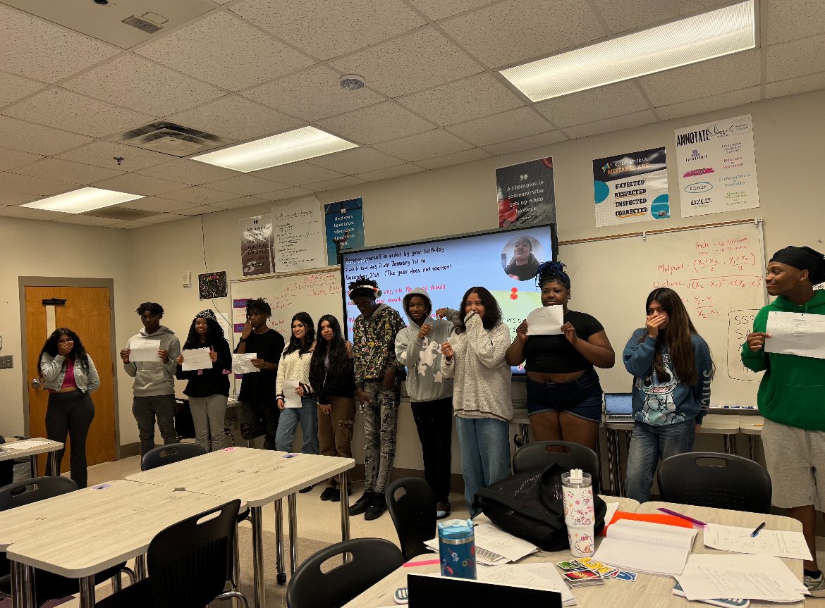 satl_acts's tweet photo. Wednesdays are STEAM class opener day!  At the start of each period, students engage in a STEAM culture building activity.

During 4th period - students practiced their problem-solving skills by arranging themselves in order by birthday month and day… without talking 😉 https://t.co/QbUCY3yKoZ