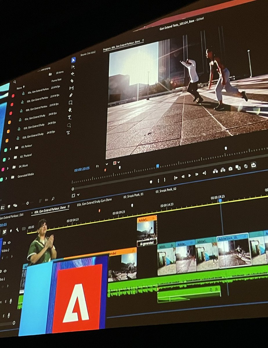 Clara Galán (@msclaragalan) on Twitter photo Generative Extend in <a href="/AdobeVideo/">Adobe Video & Motion</a> Premiere - automatically creates generated video clips to extend footage and fill in gaps #AdobeMAX Generative Extend in <a href="/AdobeVideo/">Adobe Video & Motion</a> Premiere - automatically creates generated video clips to extend footage and fill in gaps #AdobeMAX