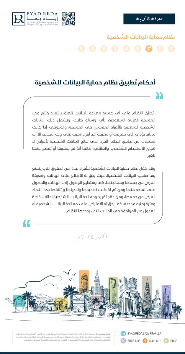 ERLF_LLP's tweet photo. يتناول هذا المنشور أحكام تطبيق نظام حماية البيانات الشخصية.
This post delves into the provisions for implementing the Personal Data Protection Law.
#erlf
#legal_knowledge
#معرفة_قانونية https://t.co/HpxTTtyCrz