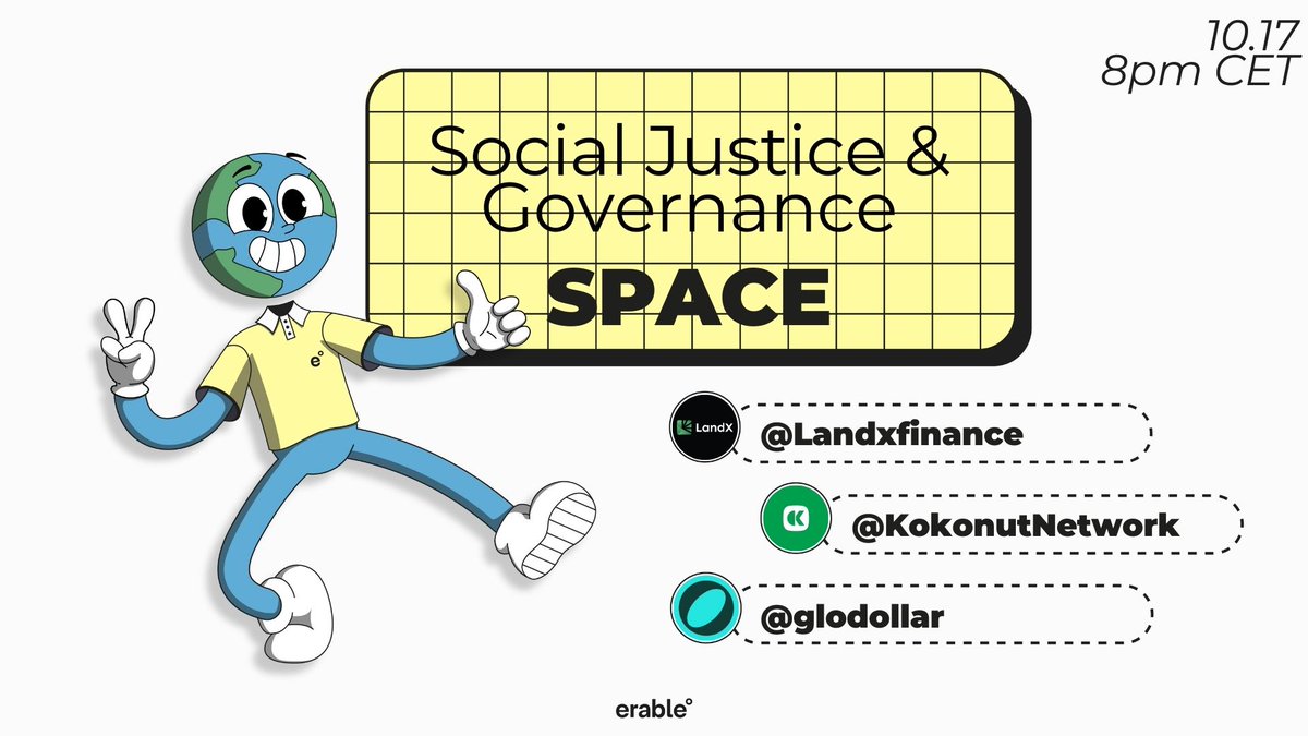 erableΒ° (@erableofficial) on Twitter photo ποΈJoin us next Thursday, October 17, at 8 PM CET, for a Space with our guests <a href="/landxfinance/">LandX (π½,πΎ)</a> , <a href="/glodollar/">Glo Dollar</a> and <a href="/KokonutNetwork/">Kokonut Network ππ₯₯π΄</a> !
This will be the second in our series of educational spaces, will be on the theme of web3 for Social Justice & Governanceπ·
x.com/i/spaces/1ynJOβ¦ ποΈJoin us next Thursday, October 17, at 8 PM CET, for a Space with our guests <a href="/landxfinance/">LandX (π½,πΎ)</a> , <a href="/glodollar/">Glo Dollar</a> and <a href="/KokonutNetwork/">Kokonut Network ππ₯₯π΄</a> !
This will be the second in our series of educational spaces, will be on the theme of web3 for Social Justice & Governanceπ·
x.com/i/spaces/1ynJOβ¦