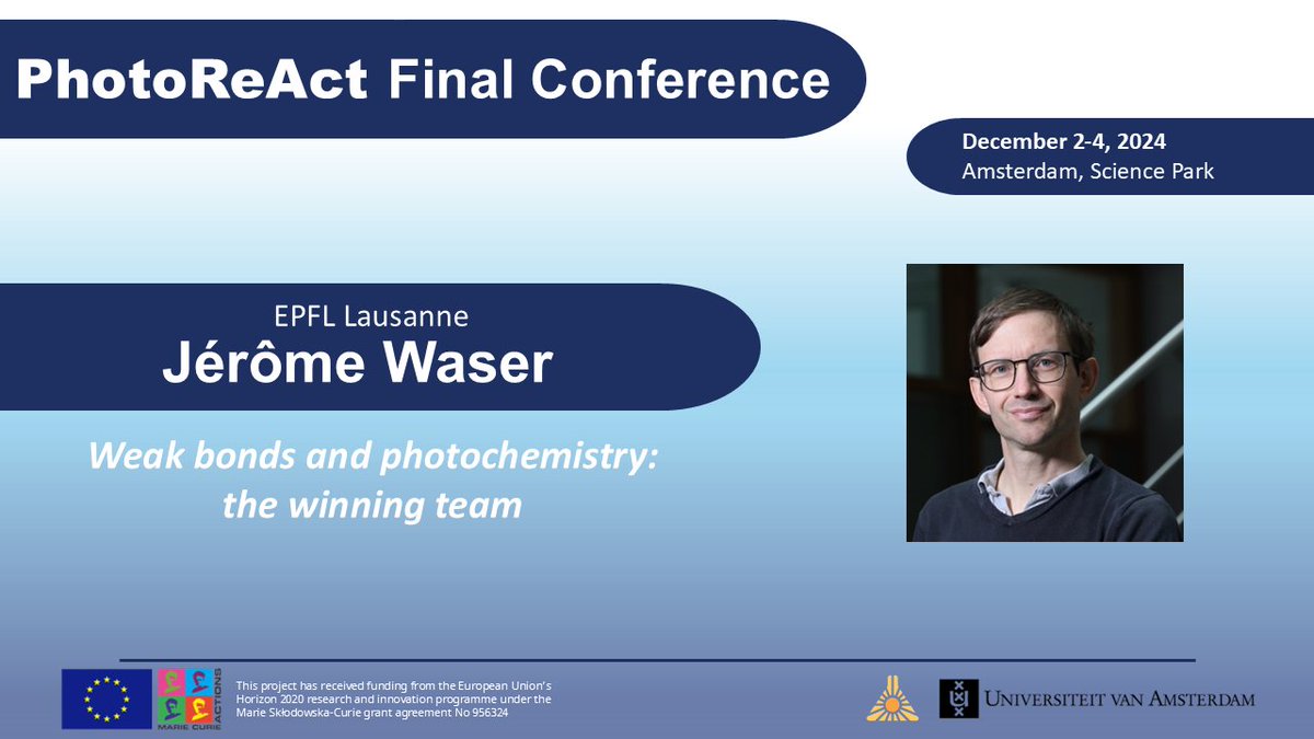 PhotoReAct (@photoreact1) on Twitter photo 🎉Excited to announce the first two speakers for the PhotoReAct Final Conference!
Join us in Amsterdam from Dec 2-4 for inspiring talks by Jerome Waser <a href="/LcsoLab/">Waser Group</a> and <a href="/DavideAudisio/">Audisio Davide</a> on synthetic methods.
Don't miss out—mark your calendars!
Register here: eventbrite.com/e/957013000647… 🎉Excited to announce the first two speakers for the PhotoReAct Final Conference!
Join us in Amsterdam from Dec 2-4 for inspiring talks by Jerome Waser <a href="/LcsoLab/">Waser Group</a> and <a href="/DavideAudisio/">Audisio Davide</a> on synthetic methods.
Don't miss out—mark your calendars!
Register here: eventbrite.com/e/957013000647…