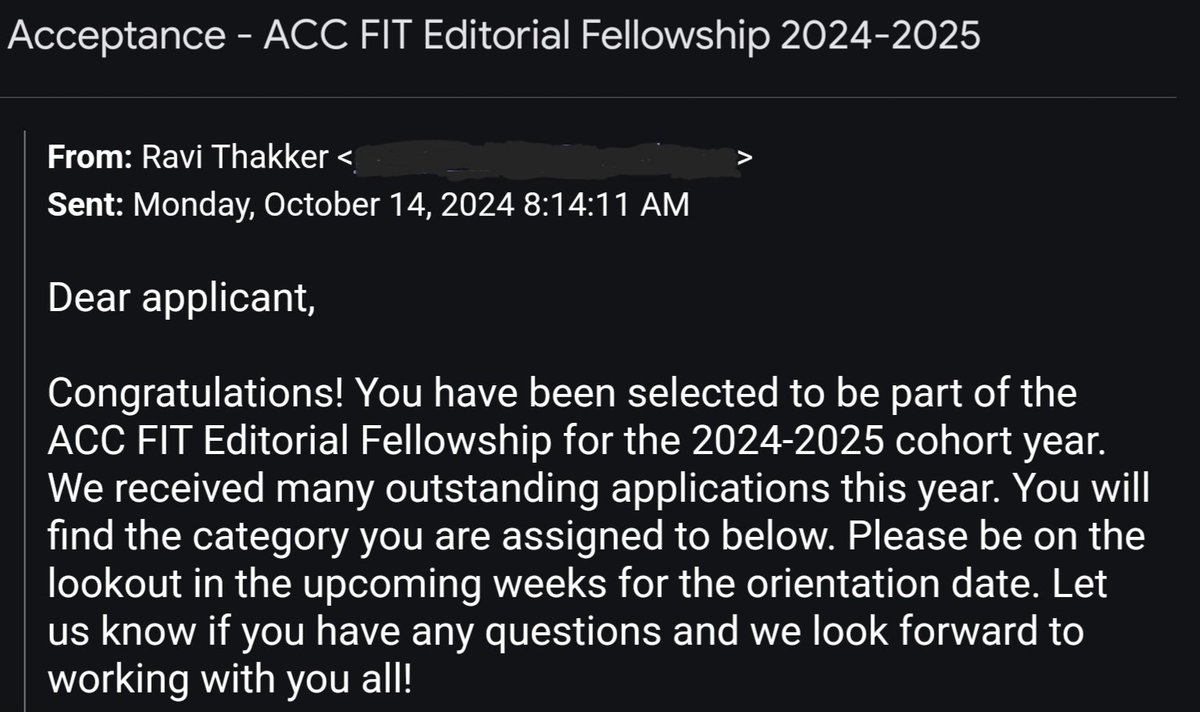 Very delighted to share that I will be joining ACC FIT Editorial Fellowship as a part of Career Development cohort! <a href="/ACCinTouch/">American College of Cardiology</a> <a href="/rthakker92/">Ravi Thakker, MD</a> <a href="/Mofaluk/">Mohammed Faluk, MD</a> &amp; Bliss Chang