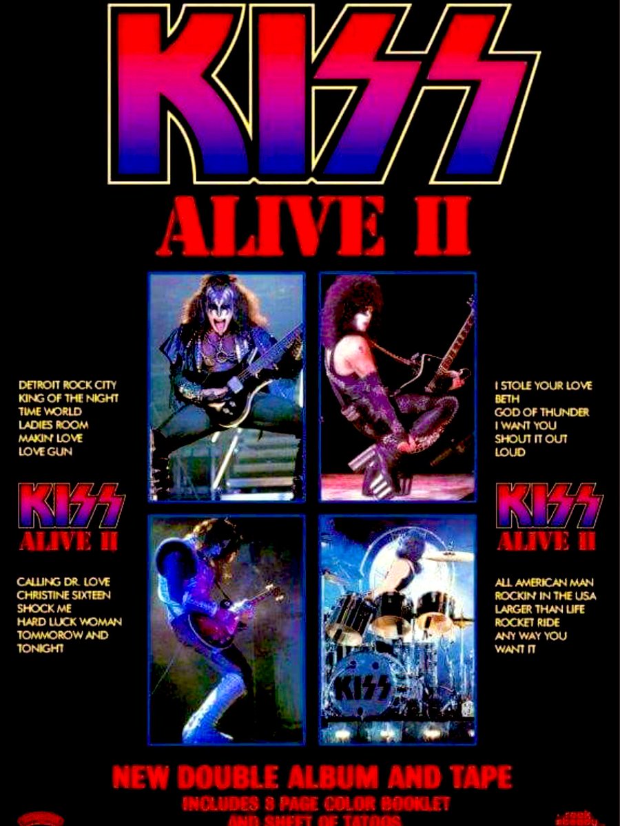 #KISStory: This date 10/14/1977. 
#KISSAlive2 is released. At the peak of worldwide domination. On April 2nd in Japan @ Budokan Hall-shows were recorded. Only #IWantYou and #Beth survived to make the album. The rest were recorded at The Forum in L.A. August 26-28. Tracks recorded