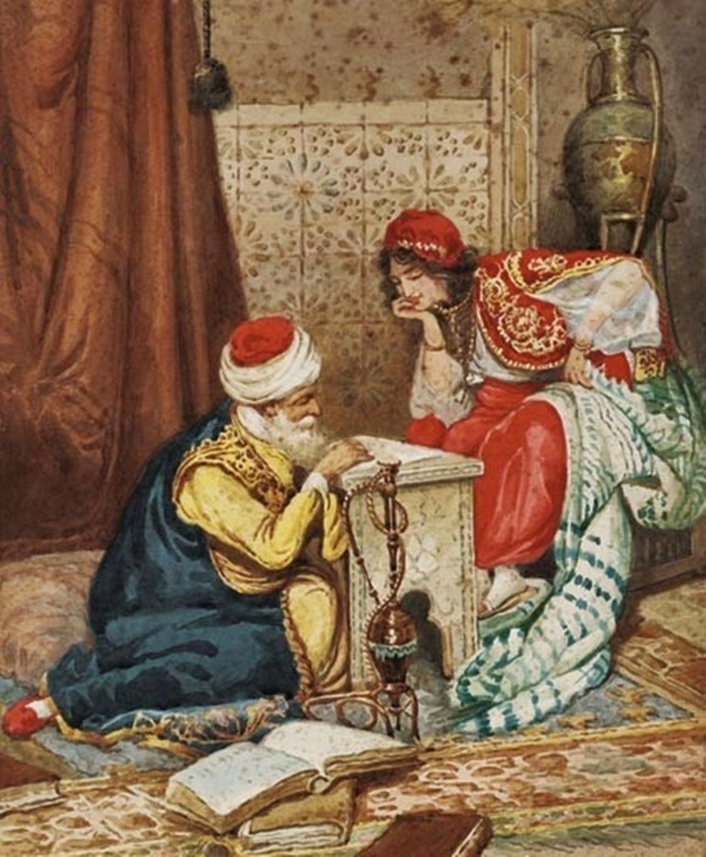 يحكى أن هناك رجلاً يجمع حكايات المكر لتأليف كتاب فسمعت به إمرأه وكانت مشهوره بالجمال والذكاء فأرسلت إليه دعوه لزيارتها فأتى إليها : 
فجلست معة تحدثه ساعه وإذا بالباب يطرق فقال لها من هذا ؟ 
قالت إنه زوجي الغيور فارتاع الرجل وقال ماذا أفعل ؟