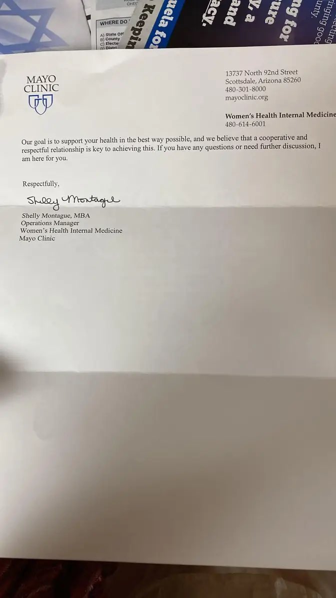 <a href="/AmerMedicalAssn/">AMA</a> <a href="/CMSGov/">CMSGov</a> This is what cancer patients get when they ask to see a physician <a href="/MayoClinic/">Mayo Clinic</a> and agrees to wait longer to see one. MBA gaslighting. <a href="/MayoClinic/">Mayo Clinic</a> should be ashamed of putting profits ahead of patients <a href="/DGlaucomflecken/">Dr. Glaucomflecken</a> <a href="/somedocs/">Doctors On Social Media</a> <a href="/Physicians4Pts/">PPP</a> <a href="/HalstedMD/">Patients First</a>