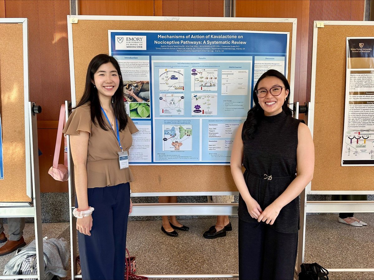Congratulations to <a href="/EmoryMedicine/">Emory School of Medicine</a> students, Daiana Takashima and Nita Chai: 

🏆2nd place poster award on #Kavalactones in #Nociception at the Region IV/IX Poster Competition for <a href="/APAMSA/">APAMSA</a>! 

Look for them at the #ANES24 Conference this Sunday!

<a href="/QuaveEthnobot/">Dr. Cassandra Quave🌿⚕️</a> 
<a href="/EmoryAnesthesia/">Emory Anesthesiology</a>