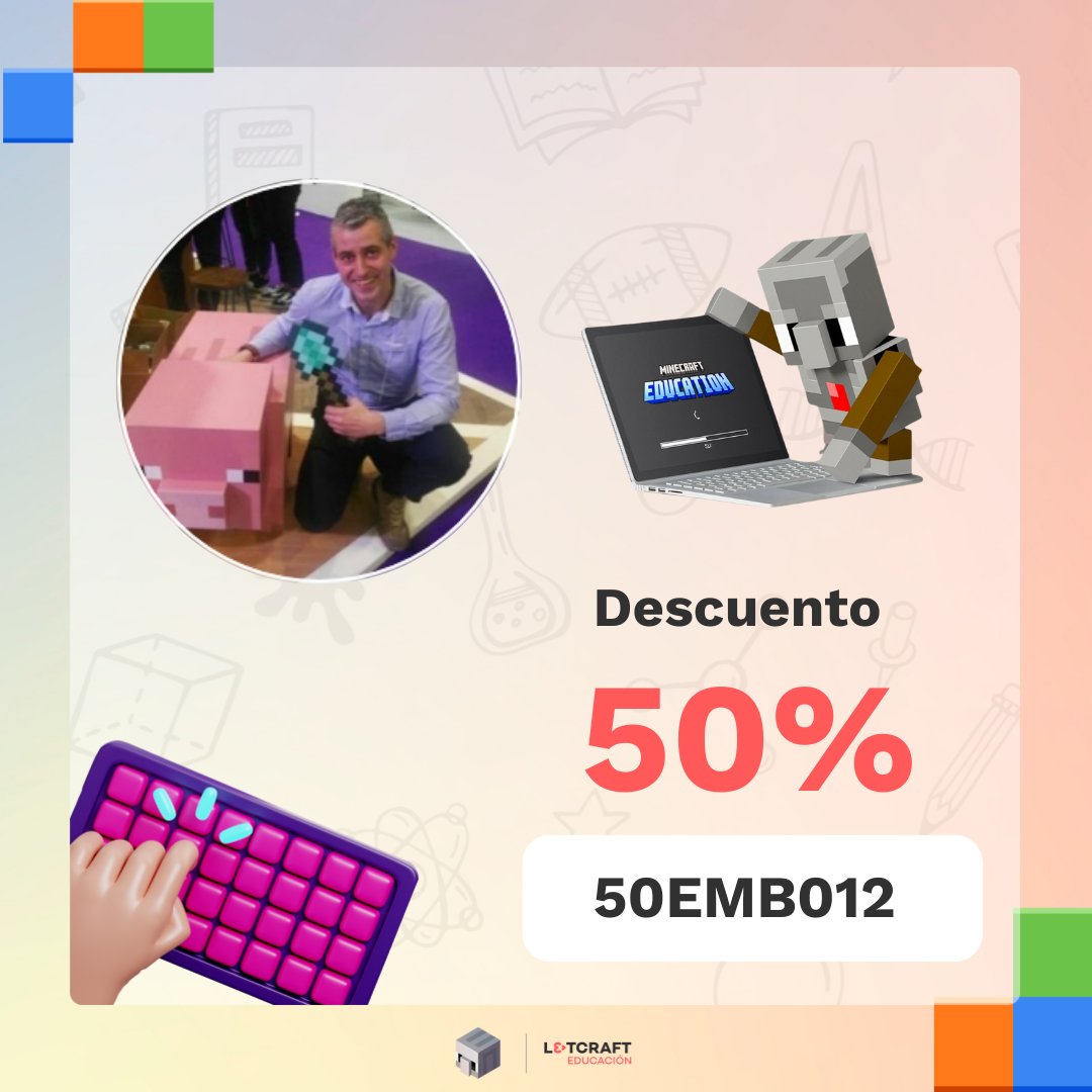 ¿Te gustaría enseñar a tus estudiantes de infantil, primaria o secundaria programación? Te
recomiendo este curso para programar para docentes desde cero: “Programación STEM con
Minecraft Education para docentes” de <a href="/L3TCRAFT_EDU/">Letcraft Educación</a>. Con un 50% de descuento con mi código:
50EMB012X