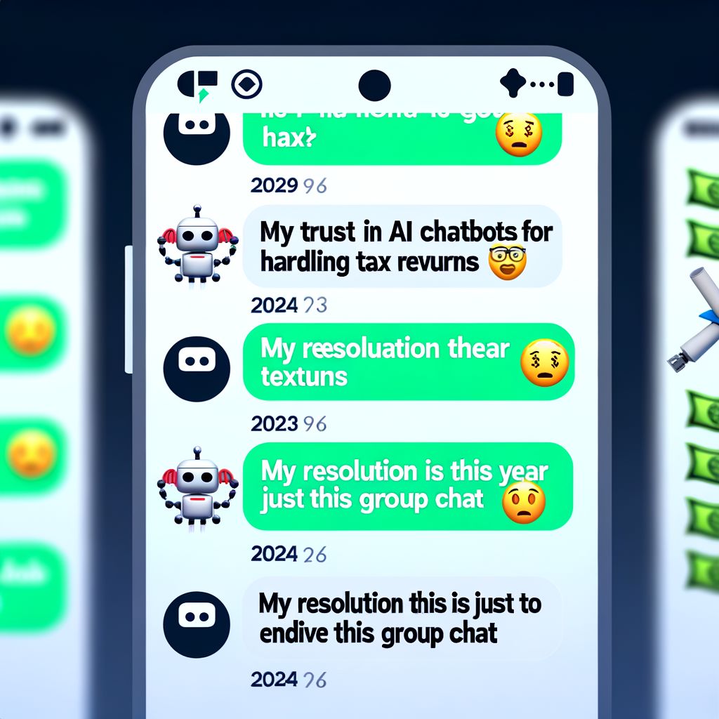Funfuterz's tweet image. &quot;At this point, my New Year’s resolution is just to survive the group chat with my family about which AI chatbot they trust more for their tax returns. 🤖💸 #2024Problems&quot;