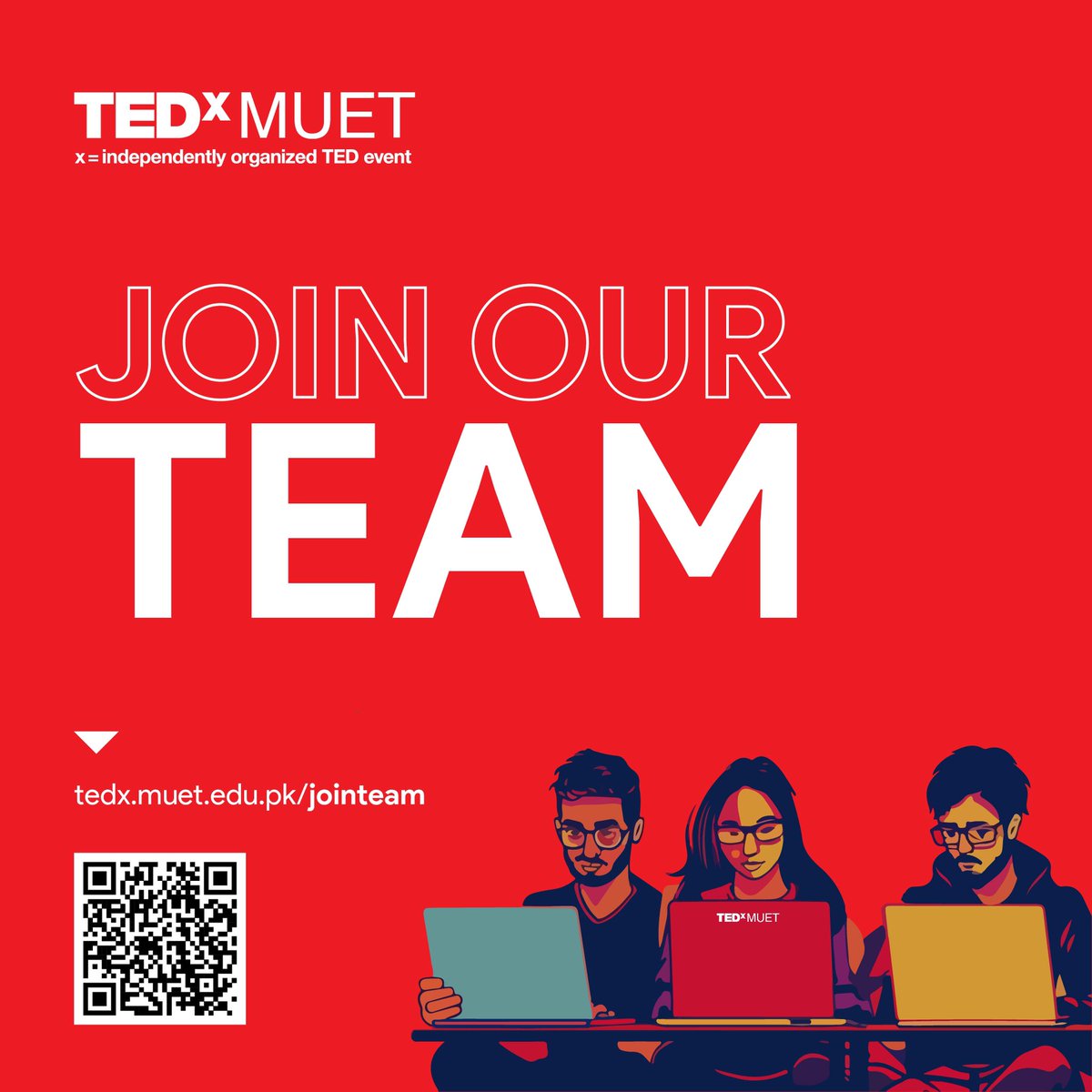 𝐉𝐨𝐢𝐧 𝐓𝐄𝐃𝐱𝐌𝐔𝐄𝐓 𝐓𝐞𝐚𝐦!

Do you have what it takes to help bring ideas to life? TEDxMUET is looking for dedicated, enthusiastic individuals to join our team and help make this year’s event unforgettable!

🔗 tedx.muet.edu.pk/jointeam
⌛️ 18 Oct 24

#TEDxMUET #JoinTheTeam