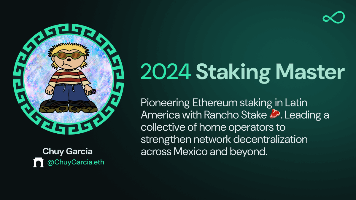 🌟 ChuyGarcia.eth

Chuy Garcia stands at the crossroads of community and technology. As a LATAM community leader and the cornerstone of @Dappnode's Community, he makes Ethereum staking more accessible, across Latin America and beyond.