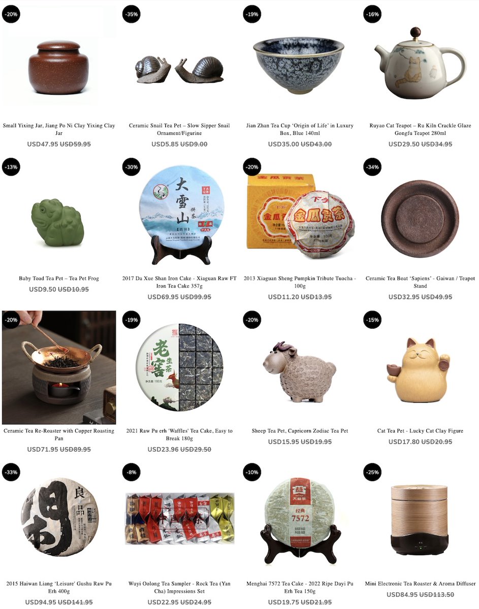 Teasenz's tweet photo. This week's new offers include a Yixing storage jar to improve the aroma of your tea as well as a Jian Zhan cup, Cat teapot, Xiaguan pu erh teas, and toad &amp; snail tea pets!

Discover now: https://t.co/hklrDqqLqw

#teasale #teaoffers #teadeals #chinesetea https://t.co/akerblgn0B