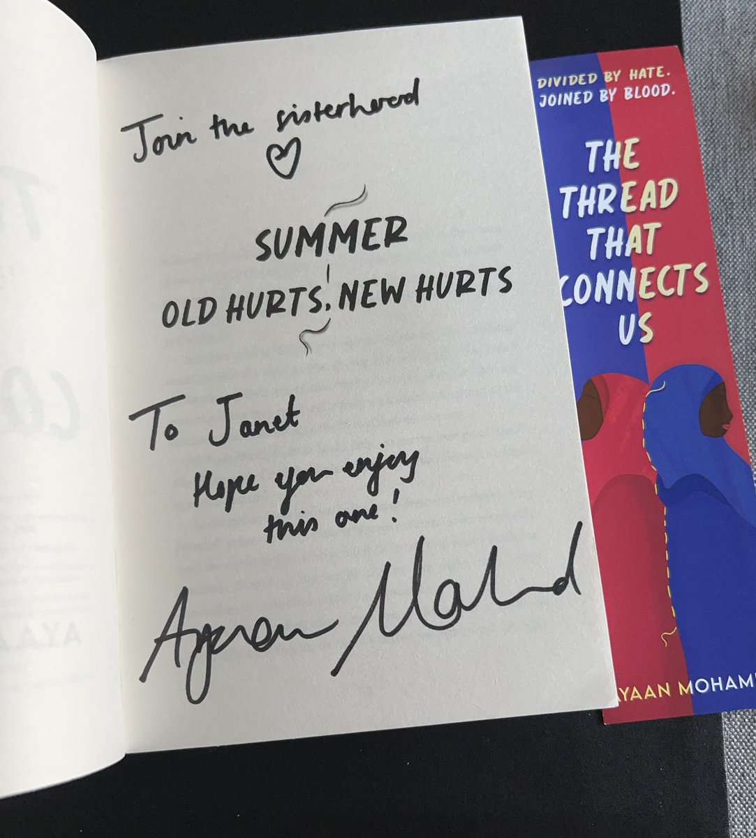 Jan_is_reading (@jan_is_reading) on Twitter photo I was so lucky to win a copy of this amazing sounding book!
#TheThreadThatConnectsUs
<a href="/ayaan_moham/">Ayaan Mohamud is away 🍉</a>
Thank you so much Ayaan, I’m looking forward to reading it 😁
Kindly dedicated to me and it has a matching bookmark! 😍 I was so lucky to win a copy of this amazing sounding book!
#TheThreadThatConnectsUs
<a href="/ayaan_moham/">Ayaan Mohamud is away 🍉</a>
Thank you so much Ayaan, I’m looking forward to reading it 😁
Kindly dedicated to me and it has a matching bookmark! 😍