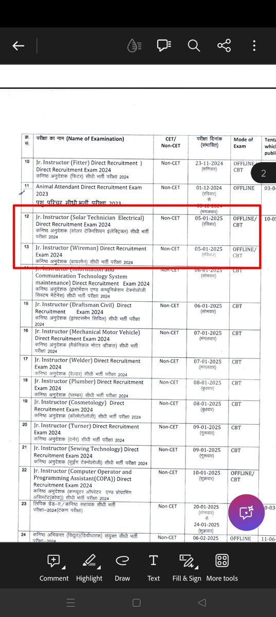Sir कलैंडर के आधार पर 22-11-2024 को WCS और electrician trade दोनों की परिक्षा हैं 
आप ही बताइए जिसने दोनों में form apply किए हैं कैसे परीक्षा देंगे। यही समस्या 5-1-2025 को होने वाले सोलर टेक्निशियन और वायरमैन भी एक साथ कैसे देंगे।  चारों trade subject अलग हैं‌ कैसे देंगे।