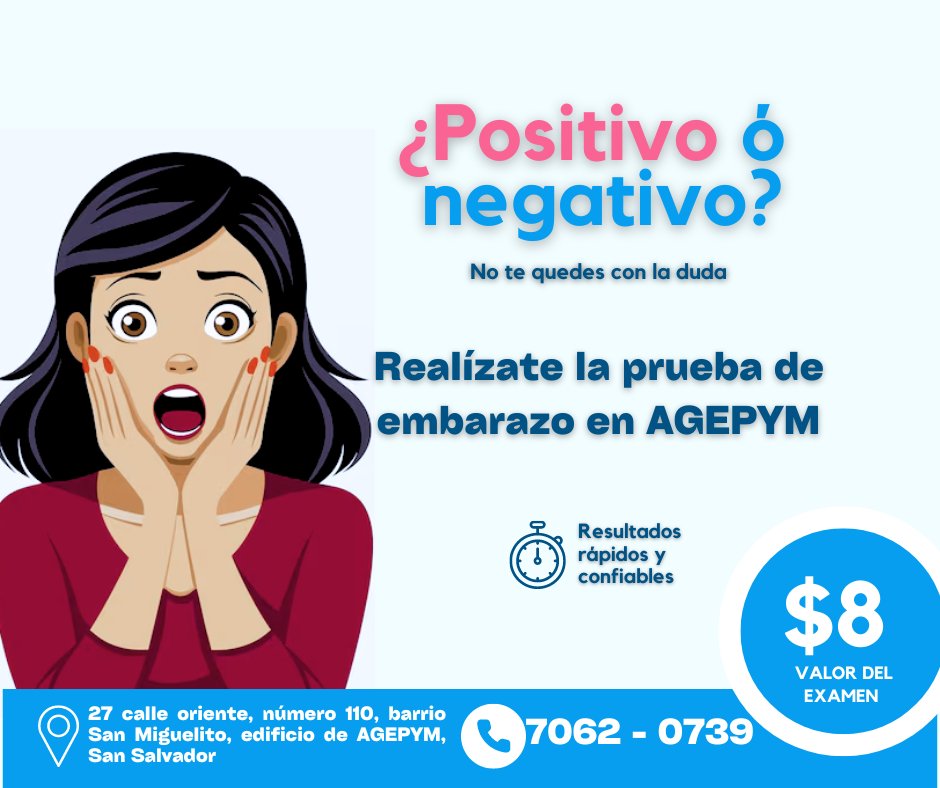 ¿Estas embarazada? 
Hazte la prueba en nuestro laboratorio clínico, resultado rápido y confiable.  
Importante: No es necesario que seas asociada. #planmedico #agepym #salud