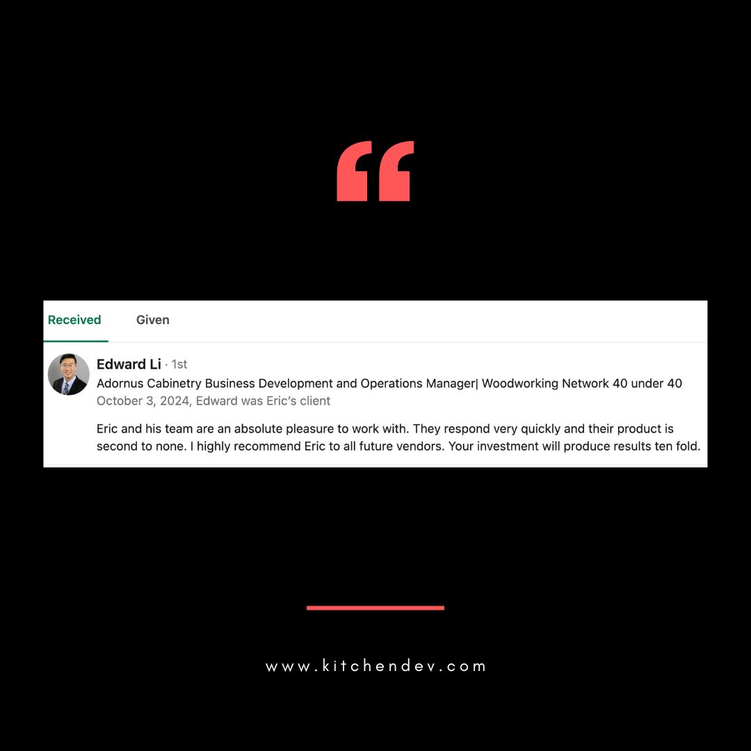 dev_kitchen's tweet photo. It's a great joy to work with Adornus Cabinetry and help them achieve their best work and results!

#Review #CustomerSuccess #KitchenDEV #CPQ #SuccessStory #Results https://t.co/IOTm3Hc34k
