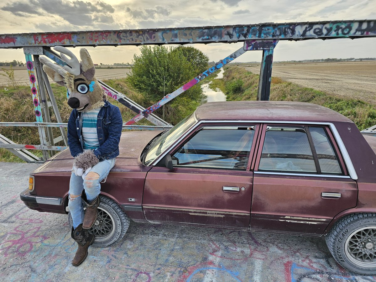 datblufox's tweet photo. A denim deer and his dirty ol Dodge https://t.co/o8qrrnr642