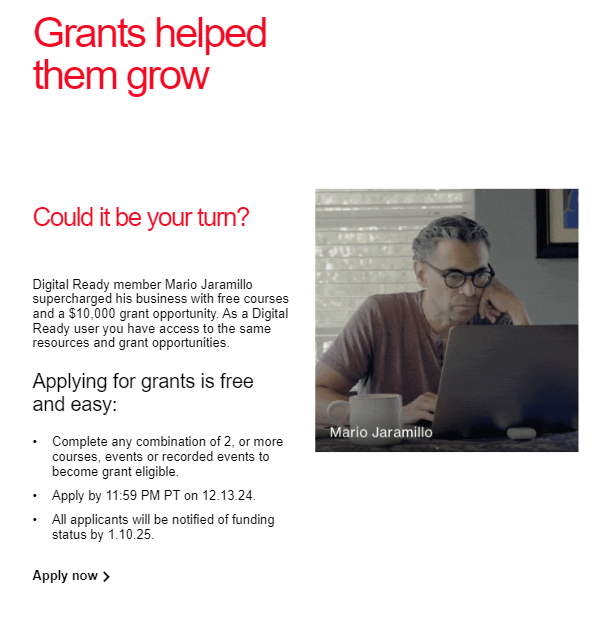 Verizon is starting another round of small business grants! Could it be your turn? It's easy! Simply register and finish two events, courses, coaching, or community events before December 13th. 

Get started here: t.ly/ReXab. #CITIZENVERIZON