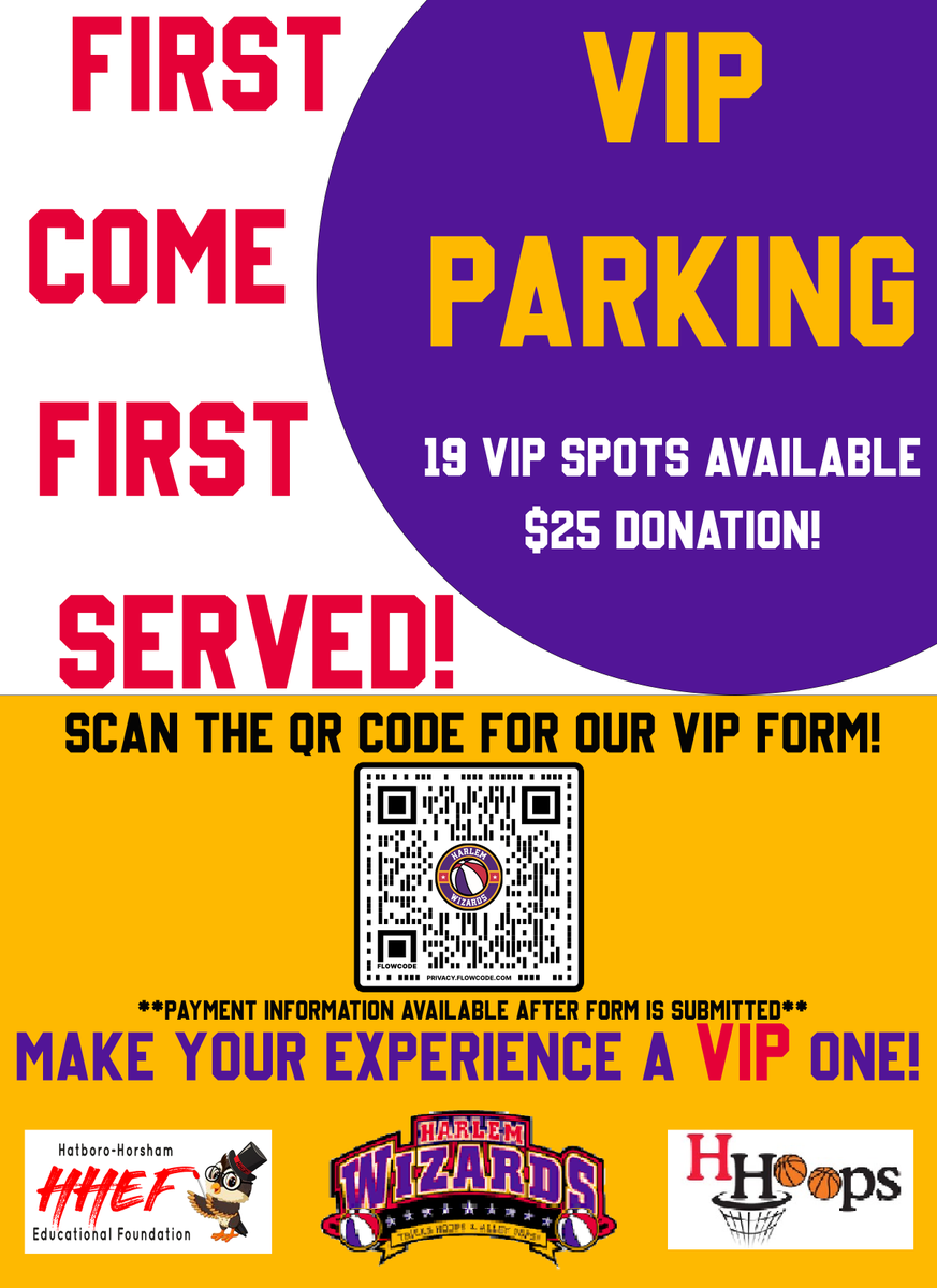 🌟 Get a VIP parking pass to go along with your Wizards tickets before they’re gone!! 🌟
Scan the QR code or click here: docs.google.com/.../1FAIpQLSeB…