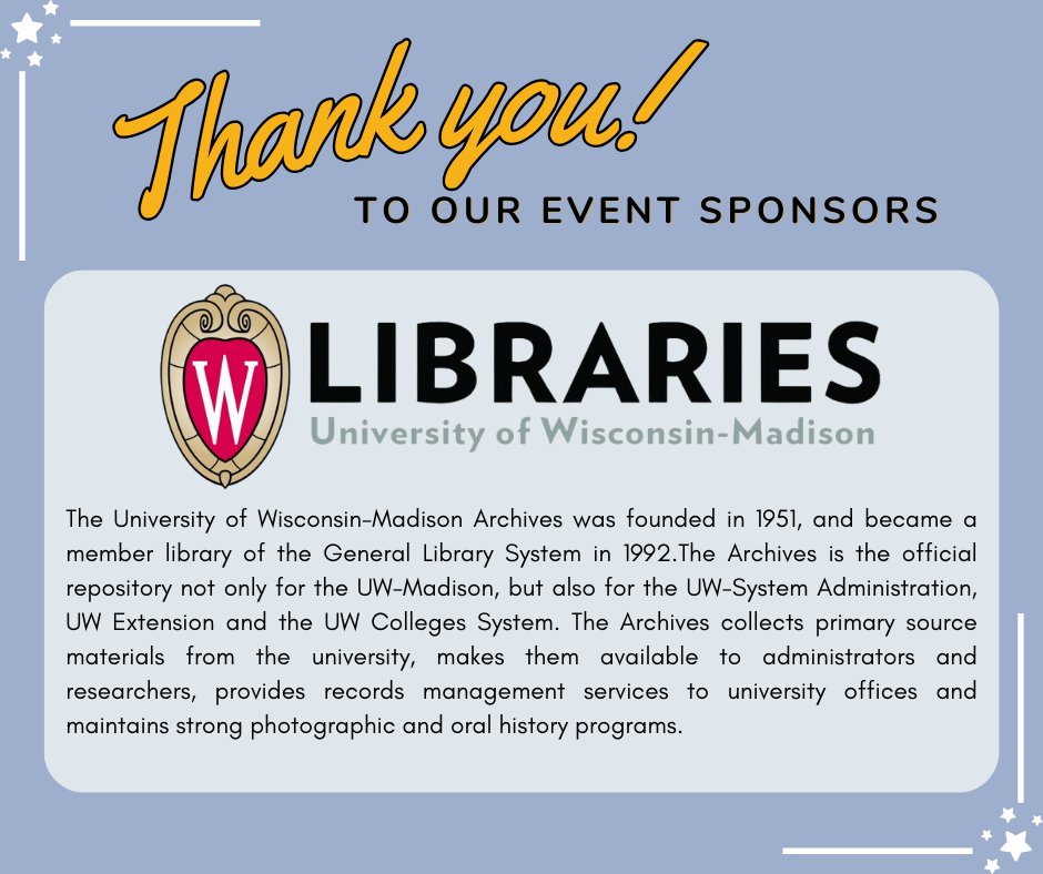 Oral History Association (@oralhistory) on Twitter photo Our next Event Sponsor highlight is
<a href="/uwmadlibraries/">UW-Madison Libraries</a> & <a href="/uwmadarchives/">UW-Madison Archives</a> ❤ Thank you for
supporting our 2024 Annual Meeting! ✨🎙 #OHA2024 Our next Event Sponsor highlight is
<a href="/uwmadlibraries/">UW-Madison Libraries</a> & <a href="/uwmadarchives/">UW-Madison Archives</a> ❤ Thank you for
supporting our 2024 Annual Meeting! ✨🎙 #OHA2024