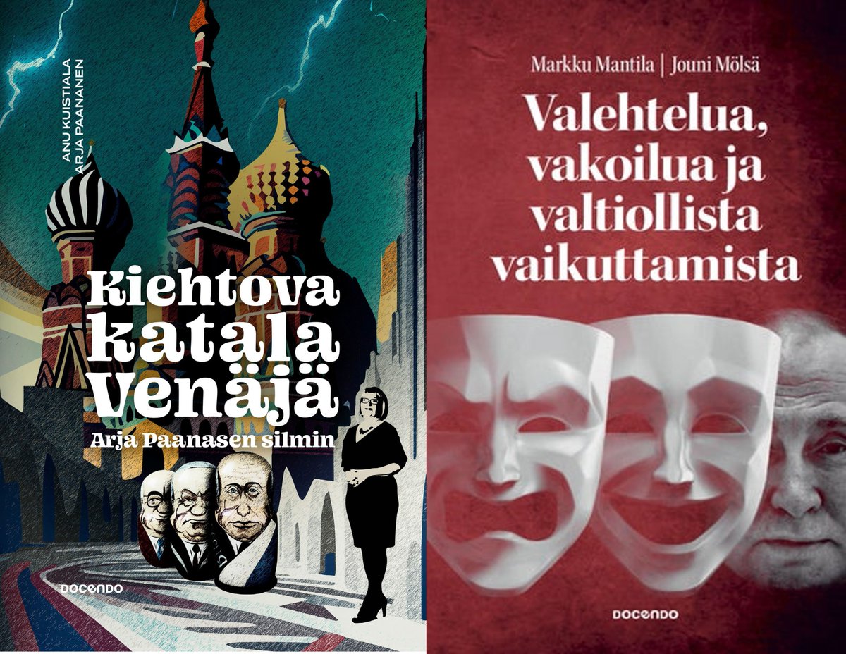 Näitä kahta kirjaa suosittelen erittäin lämpimästi.
Kun haluamme Suomessa ymmärtää itänaapurimme toimintatapoja, kulttuuria ja vaikuttamisen keinoja, antavat nämä kirjat paljon ajateltavaa - nykyhetkeen ja tulevaan.
<a href="/ArjaPaananen/">Arja Paananen</a> <a href="/kuistiala/">Anu Kuistiala</a> <a href="/MarkkuMantila/">Markku Mantila</a> <a href="/jmolsa/">Jouni Mölsä</a>