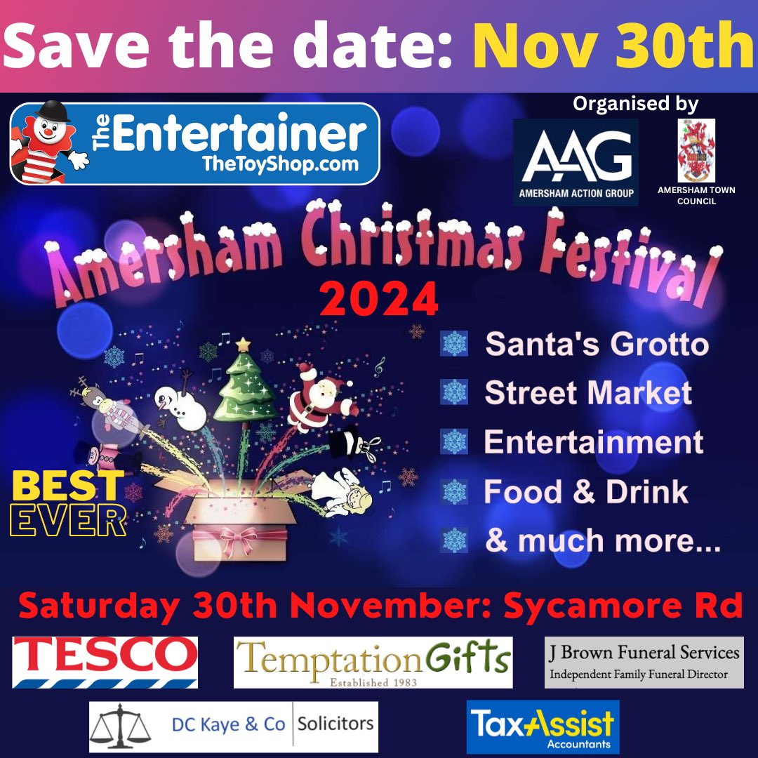 Saturday 30th November: AMERSHAM CHRISTMAS FESTIVAL

Save the date for another fantastically merry festival! 

#community #visitamersham #xmas
