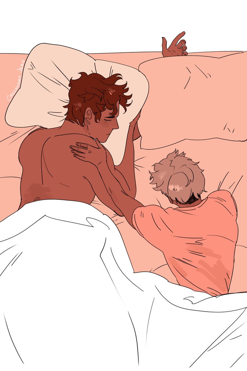🤍 Wake up
Harry must wake Calum up with great care. For Calum is a morning octopus and will cling to you and not let you out of bed.
(Calum is <a href="/Mosskat_Studios/">Mosskat (planning to leave x soon)</a> ‘s lad)