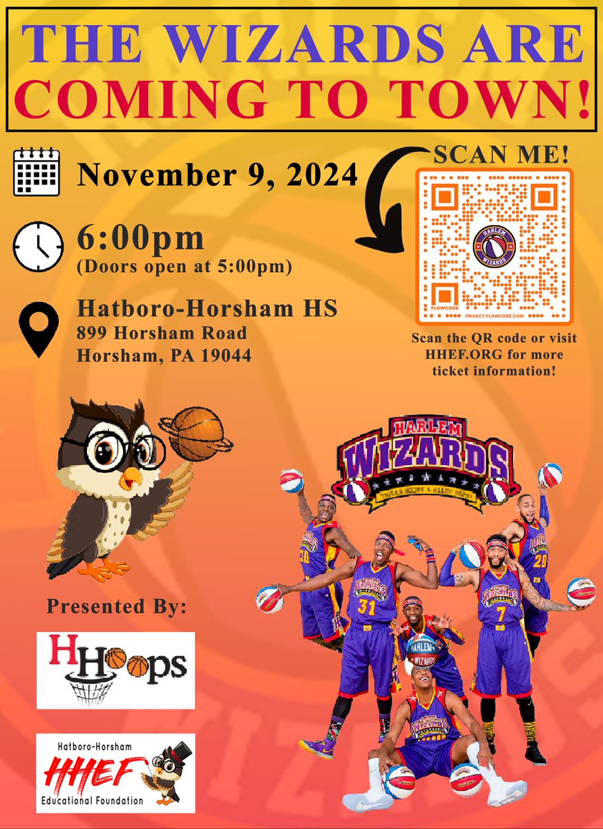 🏀3 1/2 WEEKS UNTIL OUR  HARLEM WIZARDS VS HHSD EVENT!! 🏀

🎟️ Scan the QR code or click the link below to purchase your tickets now! 🎟️
pretix.eu/harlemwizards/…