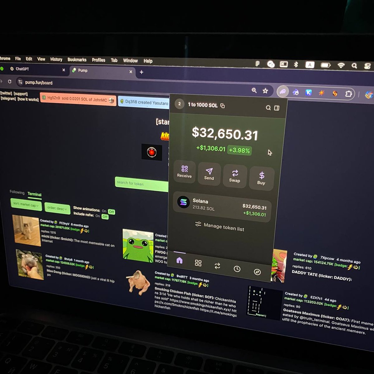 alphabatcher's tweet image. I just made $2,300 in 1 minute thanks to ChatGPT and PumpFun.

While everyone else is hunting for entry points in memecoins, I’ve automated sniping.

You can start with just 0.2 SOL, and no coding skills are needed🧵👇