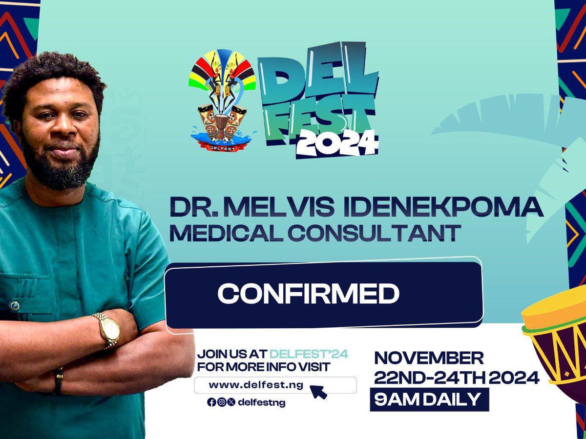 DelfestNG's tweet photo. Delfest 24 will never get tired of bringing only the best to your tables!
Dr. Melvis Idenekpoma is now a confirmed facilitator for Delfest 24.

Join us at DELFEST 24 now!
Empowering, Connecting, Celebrating.

• Nov 22nd - 24th
• Dome Event Center, Asaba

#delfest24 https://t.co/K7avJX7BTx