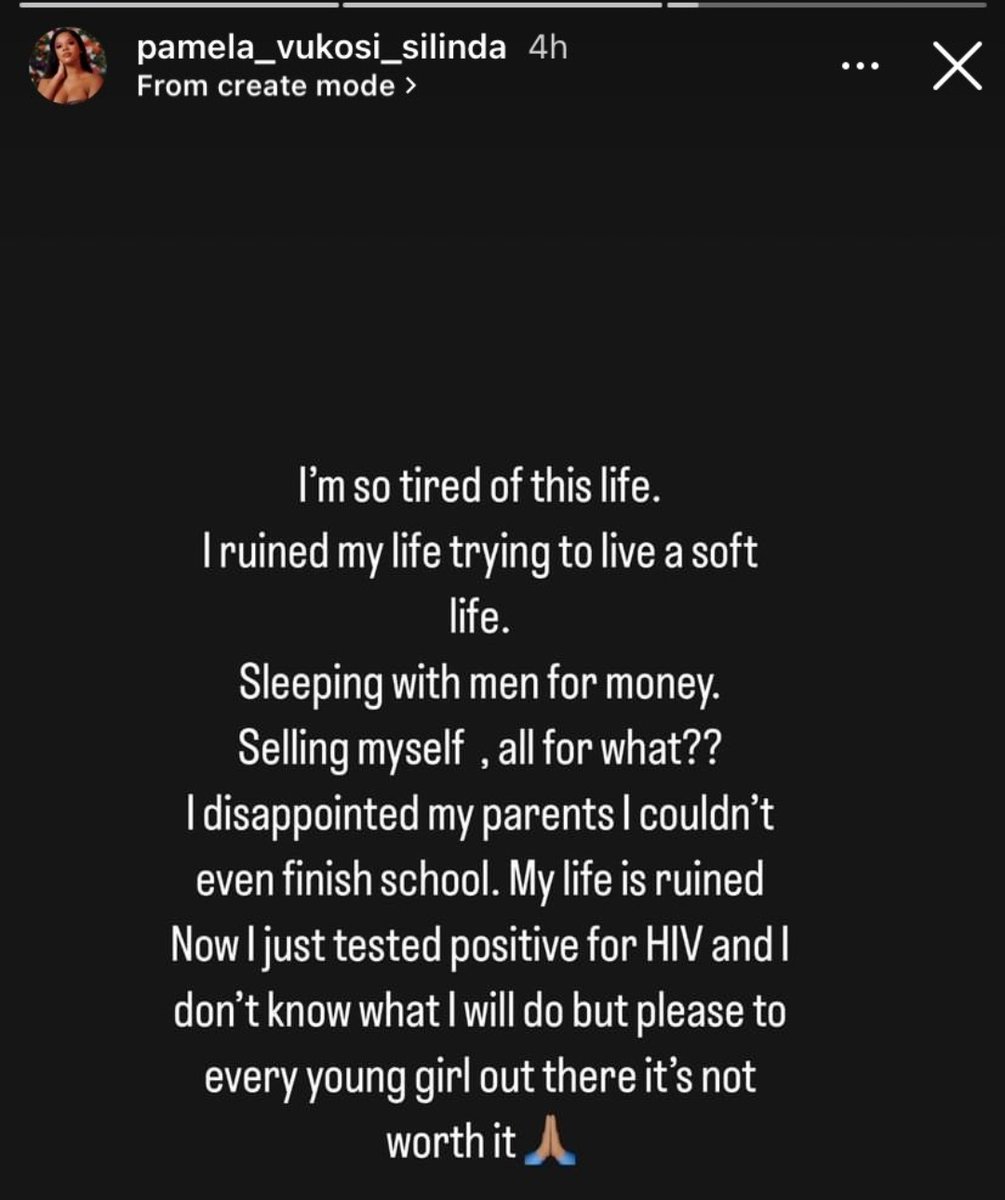 RyanNgcobo_RSA's tweet photo. Pamela Silinda had regrets about her life choices.She even has HIV. This life isn’t worth it. Let’s please get those diplomas, degrees and empower ourselves. What we see isn’t always what it seems..👀🤔💭🇿🇦🇳🇬🇿🇼😭👑🖤🙏🏽

Makhadzi 👀 https://t.co/wGjjzUoqAD