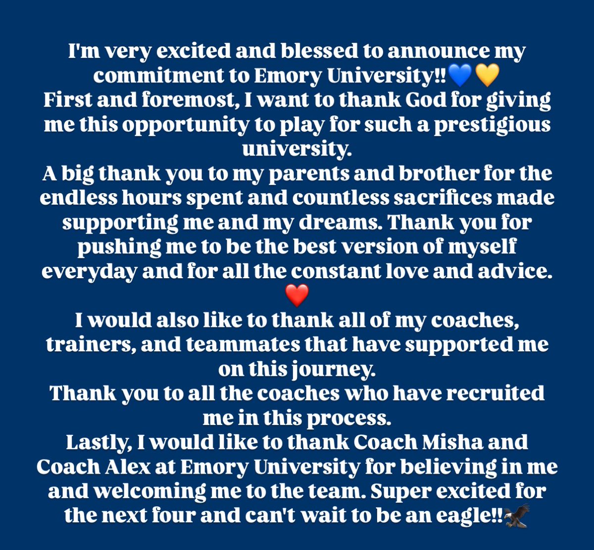 so excited for the next chapter🦅 <a href="/EmoryWBB/">Emory Women’s Basketball</a> <a href="/CoachMishaJ/">Misha Jackson</a> <a href="/CoachAlex_b/">Alex Berman</a> 💙💛 <a href="/SFPGVB/">St. Francis Prep Girls Varsity Basketball</a> <a href="/stfp_athletics/">St. Francis Prep Athletics</a> <a href="/BayStateJags/">Bay State Jaguars</a> <a href="/BashHoopsNE/">Bash Hudson</a> <a href="/JrAllStarBB/">Jr. All-Star Girls Basketball</a>
