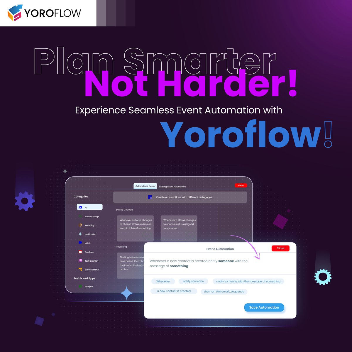 yoroflow's tweet image. Imagine a world where you can effortlessly coordinate every detail of your event— from registration to follow-ups—without the stress.

With #Yoroflow&apos;s Event Automation, that world is a reality!

Don’t let event planning overwhelm you!

#EventAutomation #ProjectManagement