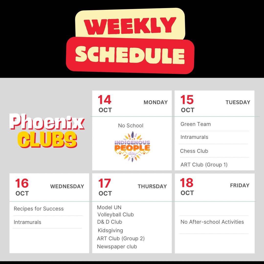 DHMS_Activities's tweet image. Looking for something to do afternoon school this week? Also, plan to join us Tuesday, Oct. 15th at 6pm for the Hispanic Heritage Fiesta. We look forward to seeing everyone there!