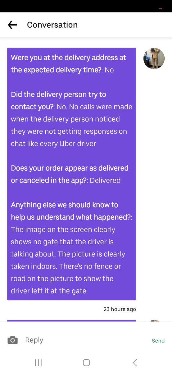 VidimZ's tweet photo. @UberEats @Uber @Uber_RSA  your delivery driver took a picture of my items and marked them as delivered without regard to my instruction which is to call on arrival an meet at the gate. They only texted thereafter canceled the order as I was taking care of my 2 year old. https://t.co/pot7CWJ4n4