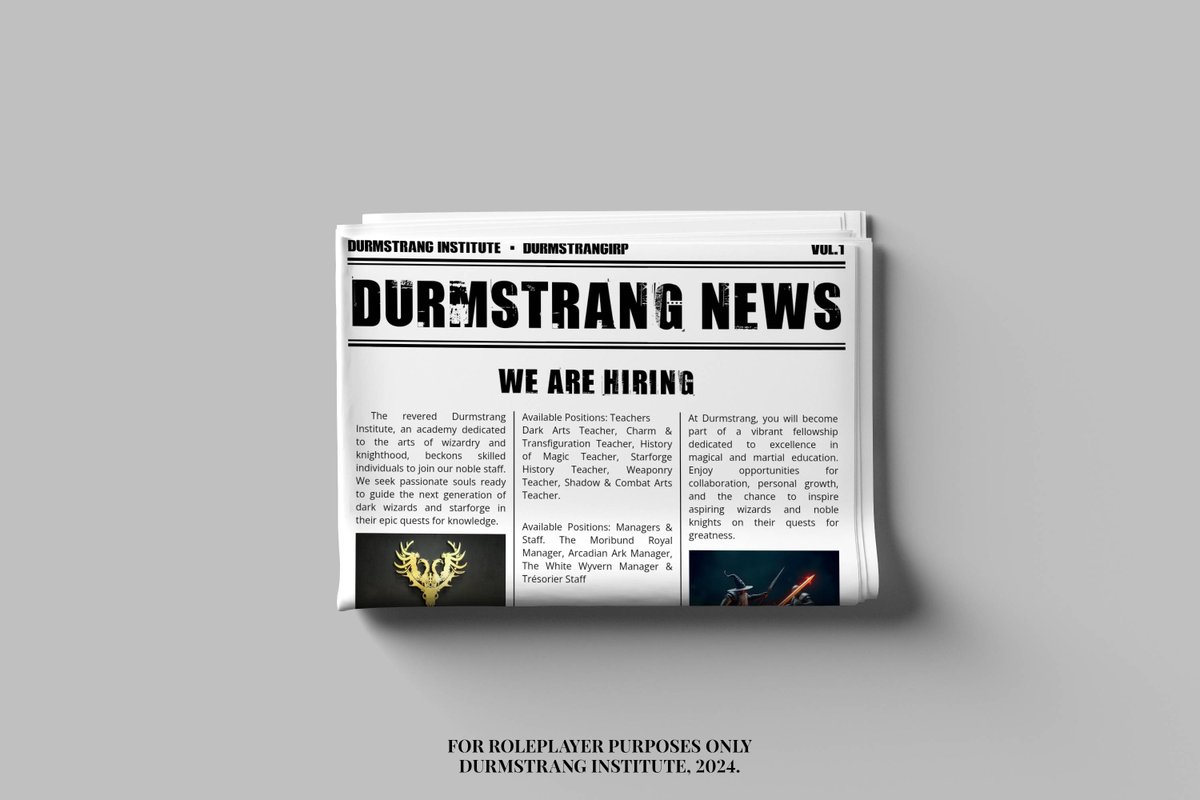 ⠀⠀⠀⠀ 
Calling all wizards, witches, and noble knights! Durmstrang Institute invites you to join us on an exciting journey of 𝐒𝐓𝐀𝐅𝐅 𝐑𝐄𝐂𝐑𝐔𝐈𝐓𝐌𝐄𝐍𝐓. Become a key member of our team and share your magical skills and creativity!

🖇: bit ly/DSA-OPREC
⠀⠀ ⠀⠀