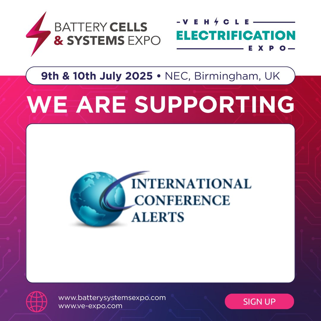 Vehicle Electrification Expo (@veexpo) on Twitter photo We are delighted to announce that <a href="/ica_conference/">International Conference Alerts</a> are supporting the <a href="/BatteryCellExpo/">Battery Cells & Systems Expo</a> and <a href="/VeExpo/">Vehicle Electrification Expo</a>!
➡️ Get involved for 2025: ve-expo.com/get-involved/
#BCS25 #VEX25 We are delighted to announce that <a href="/ica_conference/">International Conference Alerts</a> are supporting the <a href="/BatteryCellExpo/">Battery Cells & Systems Expo</a> and <a href="/VeExpo/">Vehicle Electrification Expo</a>!
➡️ Get involved for 2025: ve-expo.com/get-involved/
#BCS25 #VEX25
