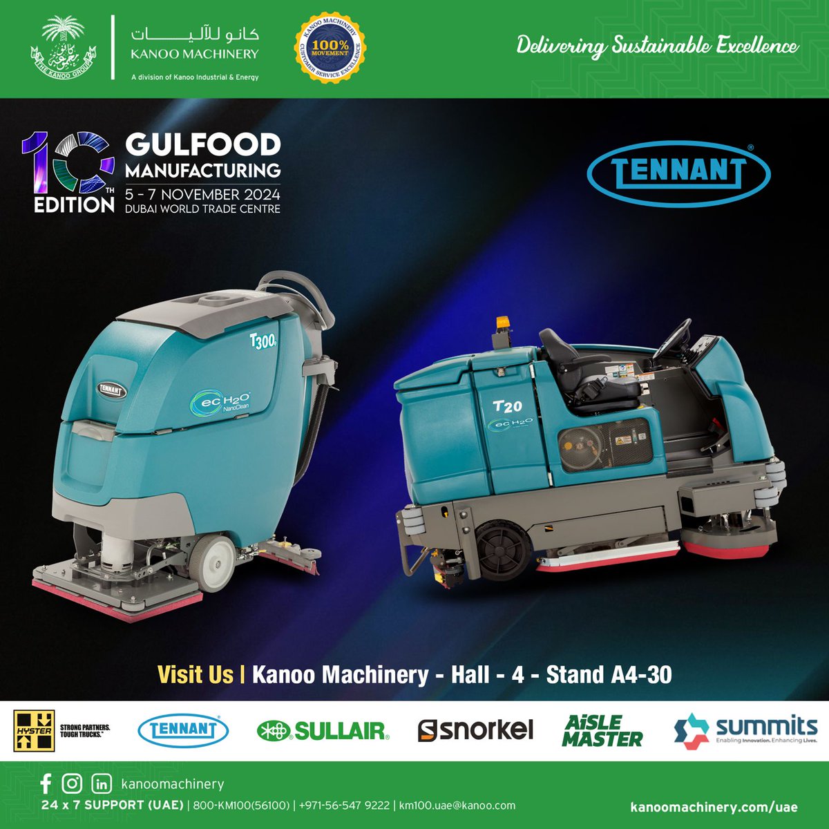 KanooGroup_UAE's tweet image. Tennant Company Showcases Cutting-Edge #CleaningTechnology at #GulfoodManufacturing 2024! Experience #Tennant&apos;s innovative cleaning solutions at Stand A4-30, Hall 4, DWTC.

We invite industry professionals to explore these groundbreaking products.

☎️ Toll Free 800-KM100 (56100)