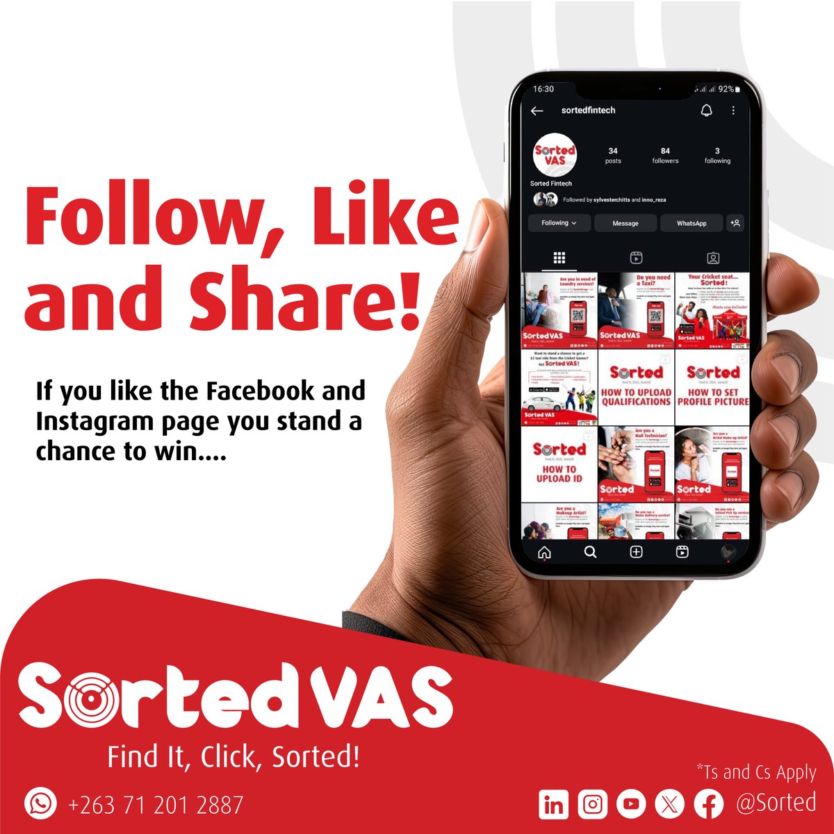 Follow, Like, Share and Win with Sorted VAS. Whatever service you need, Find it, Click, Sorted! 
1. Follow our Handle.  
2. Like Our Posts. Stand a chance to win Sorted VAS In-App rewards!....