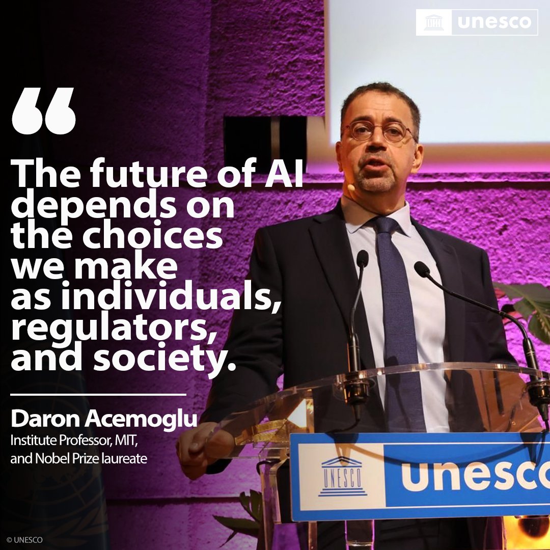 UNESCO's tweet photo. Congratulations to Daron Acemoglu, Simon Johnson, and James A. Robinson on receiving the #NobelPrize in Economic Sciences for their groundbreaking research that has helped us understand differences in prosperity between nations.

Stay tuned to watch our LIVE interview with @DAcemogluMIT, today at 4.00 PM GMT+2.