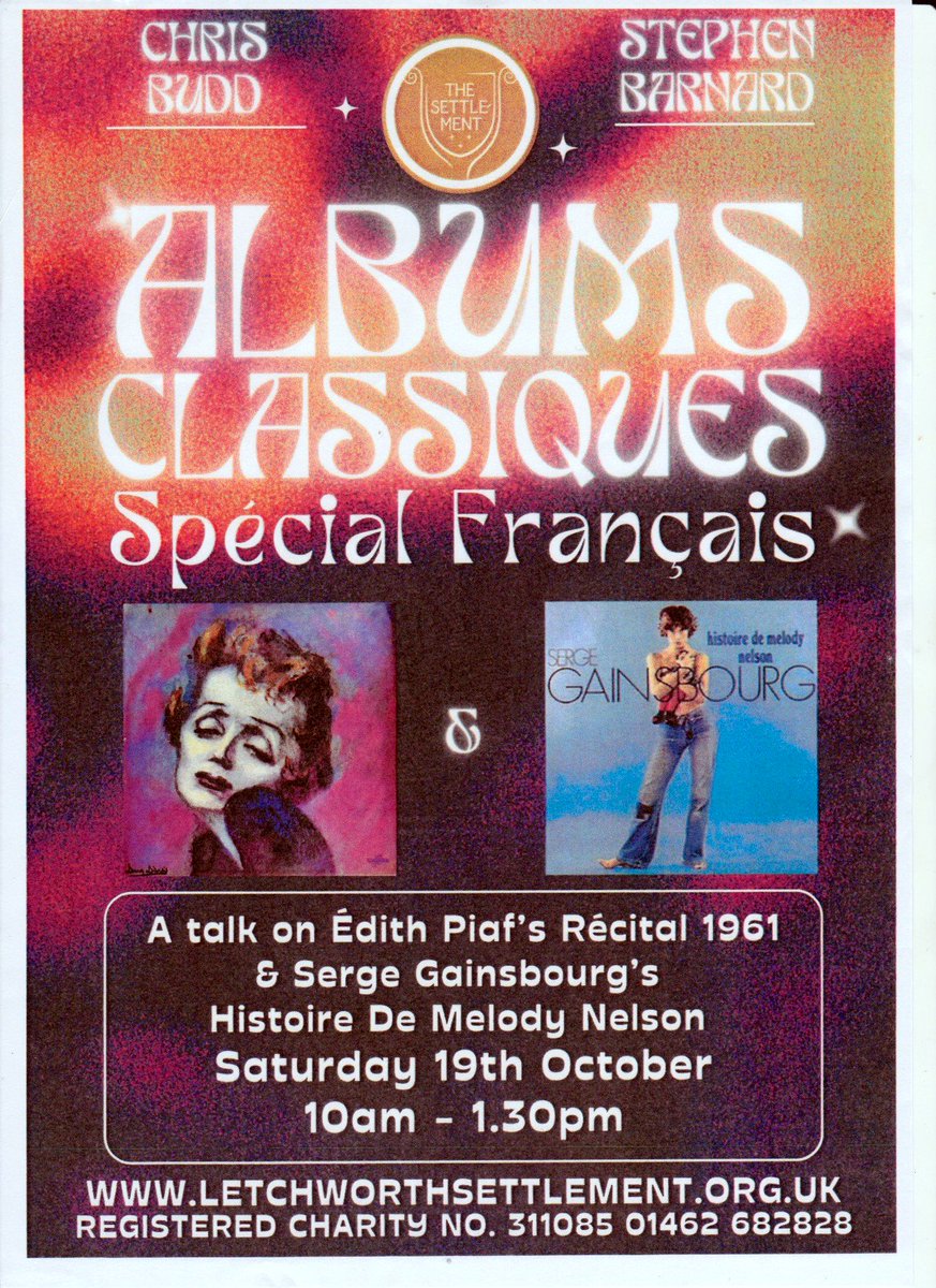 On Saturday my esteemed colleague Stephen Barnard and I will be presenting a special French-themed session of our ongoing Classic Albums talks, in the picturesque surroundings of the Letchworth <a href="/TSettlement/">TheSettlement</a> . À bientôt là-bas!