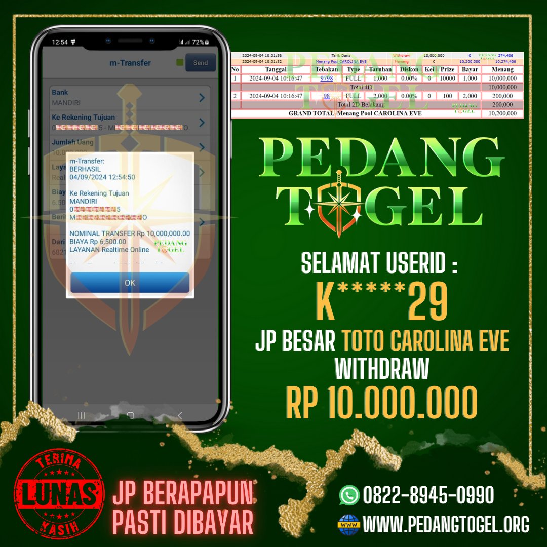 PEDANGTOGEL's tweet photo. PEDANG TOGEL
Menggucapkan selamat atas JP Besar Di TOTO CAROLINA EVE TOTAL WD Sebesar RP 10.000.000

Link Masuk Pedang Togel :
https://t.co/RnqoPk74L2

#pedangtogel #pedangtoto #daftarpedangtogel #loginpedangtogel #linkalternatifpedangtogel https://t.co/k1JAXR5BG3