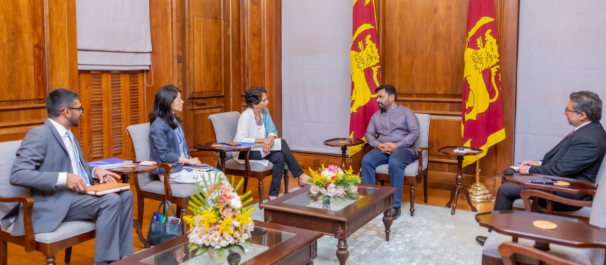 UNDPSriLanka's tweet photo. Engaging in an official mission in #SriLanka 🇱🇰, @UN Assistant Secretary General & @UNDPasiapac Director Ms. @kanniwignaraja met with President @anuradisanayake this morning accompanied by @AzusaKubota Res Rep, @UNDP #lka.

During the meeting ASG Wignaraja reaffirmed @UNDP's commitment to support national priorities, particularly in anti-corruption, accountability, digital transformation, public sector innovation, empowerment of women & advancing human development