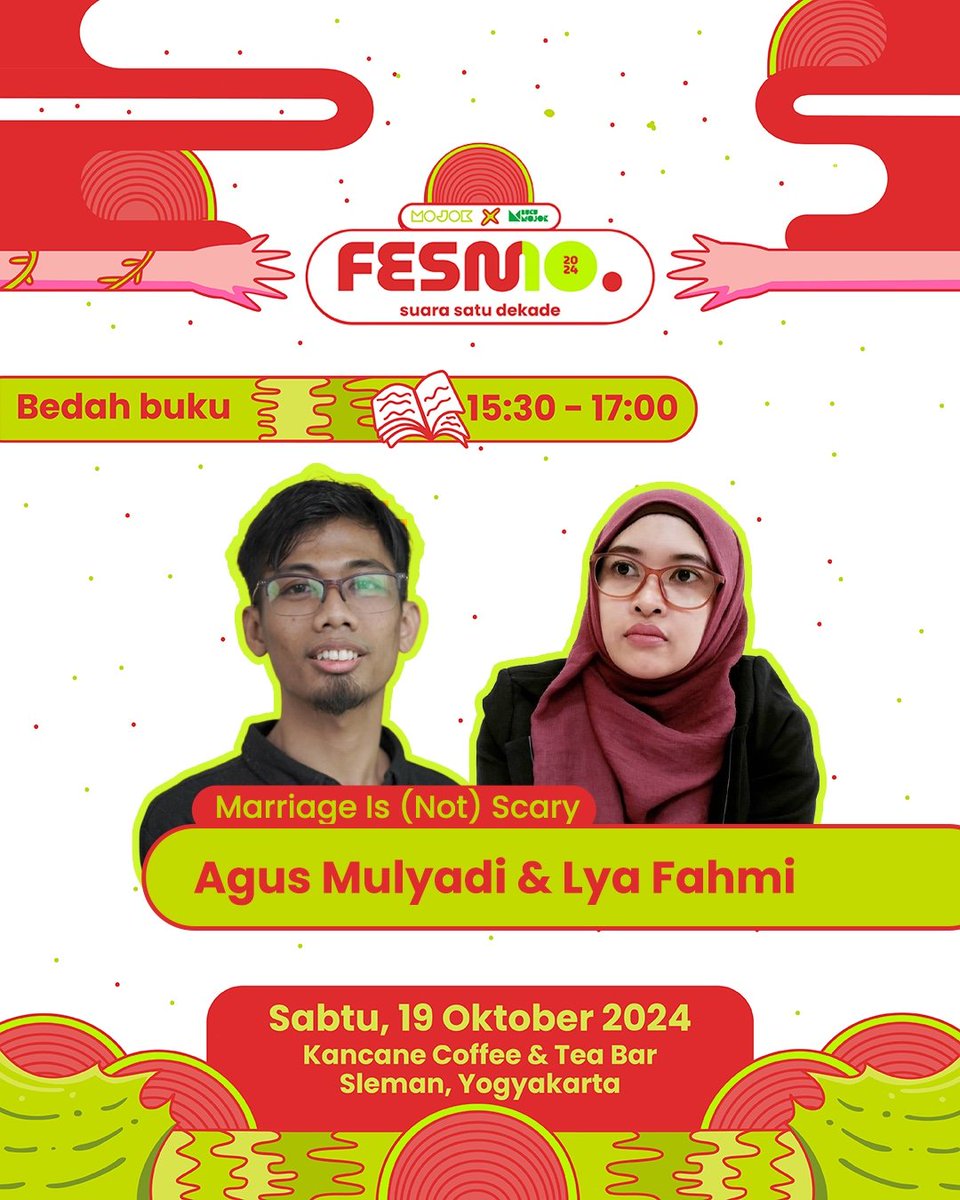mojokdotco's tweet photo. Hari kedua FESMO 2024 bakal diisi dengan bedah buku barengan Mas @AgusMagelangan dan Mbak @lyafahmi, talkshow bareng Mas @if2unx, dan penampilan dari Mas @IKSANSKUTER. 

Gratis dan nggak perlu registrasi!

#FestivalMojok2024 https://t.co/BCFOlf7gwB