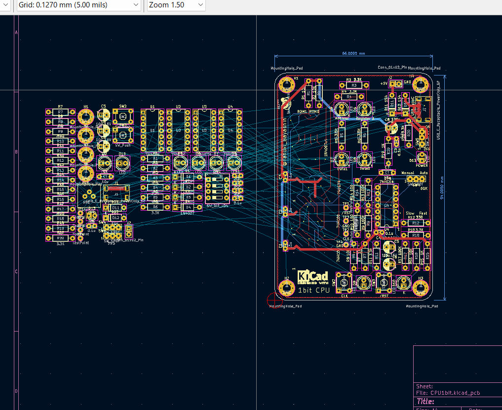 Tanuki_Bayashin's tweet photo. ウォー。作業中に回路図を閉じてしまって、基板更新したときに回路図を開くかとメッセージが出たから、キャンセル押したら空の回路図が開いて、
その後回路図を開いて再度基板更新したら、全部品が現れてしまって。。
どうにかなりませんか?
(既にある部品、いくつか削除しちゃったけど)
#1bitCPU https://t.co/kexNu1G9RR