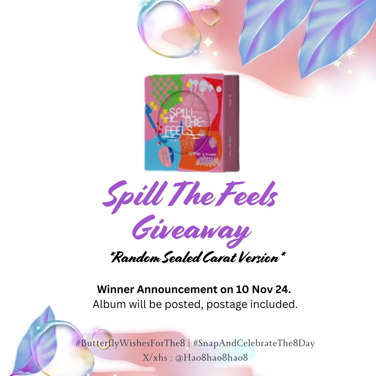 Hao8hao8hao8's tweet photo. 💿Album Giveaway to celebrate #SPILL_THE_FEELS
#LOVE_MONEY_FAME

🤍 Open to 🇲🇾
🤍 Must follow X or xhs 
🤍 Repost this post and all quoted post
🤍 +1 entry for #ButterflyWishesForThe8 Donation Kit claimers b4 28 Oct

Happy streaming, all the best! https://t.co/k2CCCQhWpY