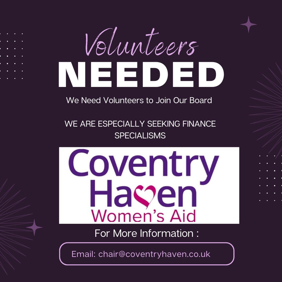📢 Midlands women in finance – we need you! We are seeking an accountants/finance officer to join our Trustee Board. Use your skills to give back &amp; gain board experience while supporting local women &amp; children. Interested? Email:  chair@coventryhaven.co.uk #Trustee  #Volunteer