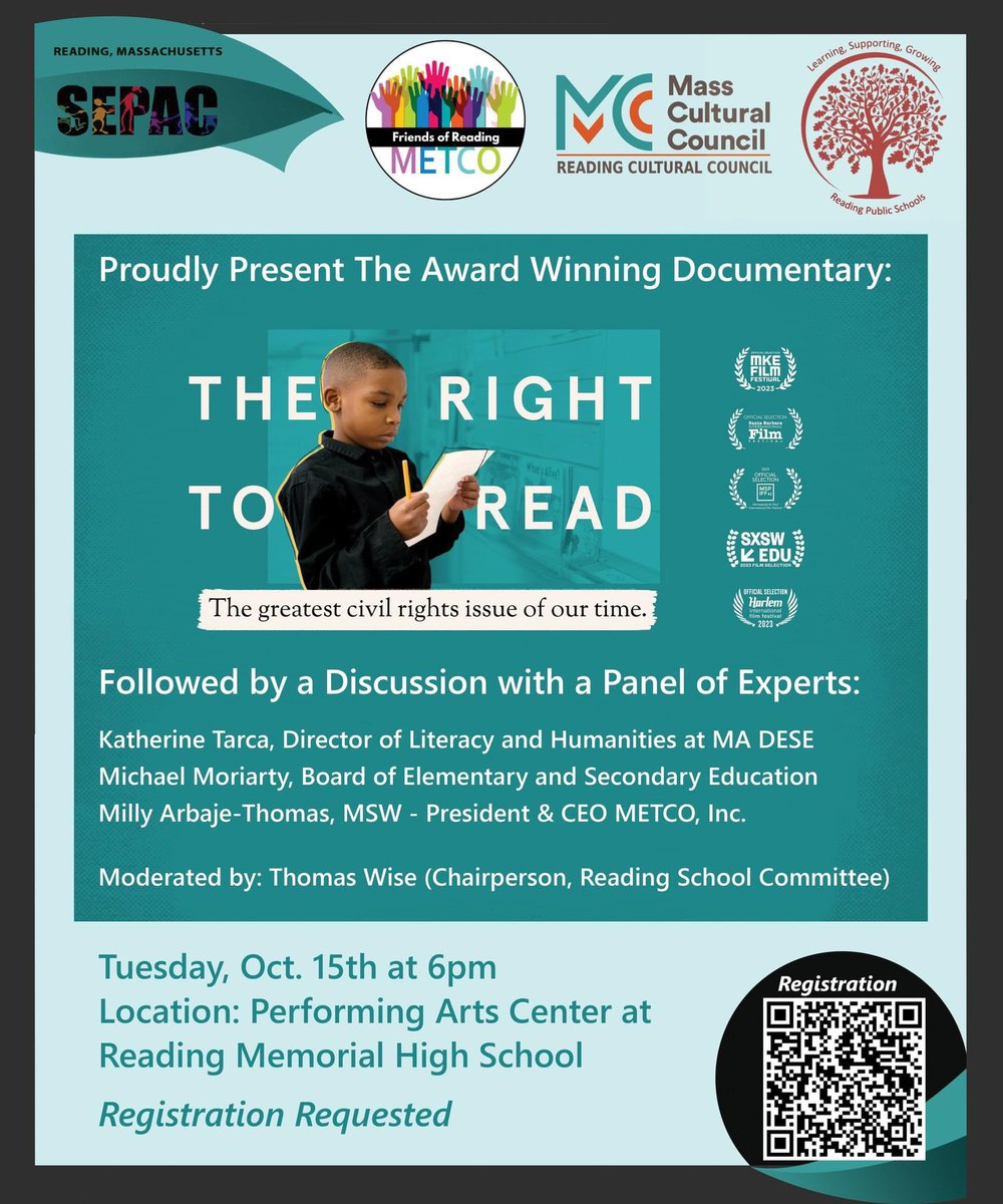 I am excited and honored to be moderating a panel discussion following this viewing tomorrow night. I am looking forward to the discussion with <a href="/ms_tarca/">Katherine Tarca</a>, <a href="/mmoriarty61/">Michael Moriarty</a>, and <a href="/METCOIncHq/">METCO, Inc. Headquarters</a> President Milly Arbaje-Thomas! #TheRighttoRead